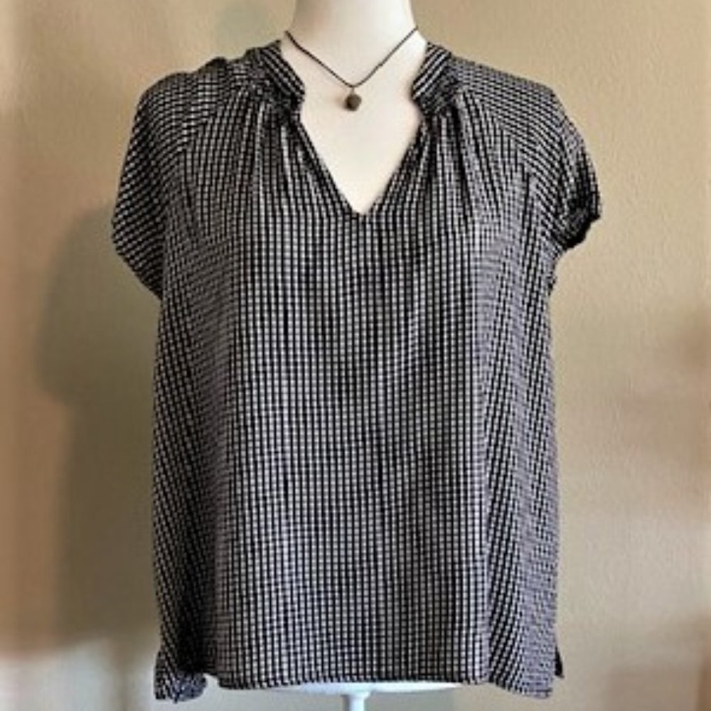 Black and White Checkered Cap Sleeve Shirt